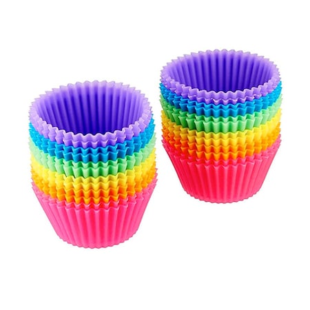 2Multicolored Reusable Silicone Baking Cups Liner For Cupcakes And Muffins, 24PK